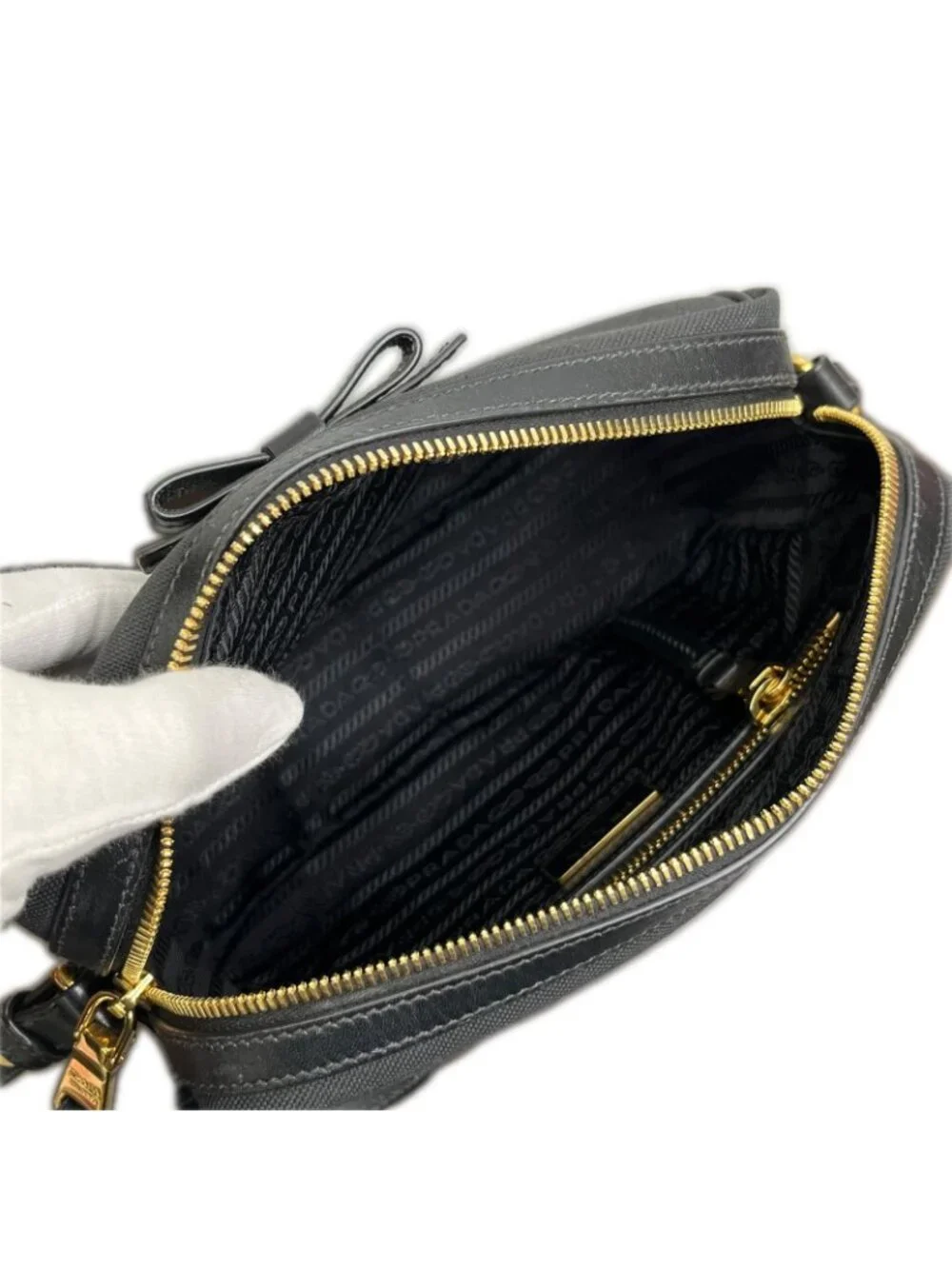 Prada Shoulder Bag Logo Jacquard Ribbon Black